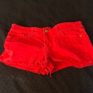 red denim shorts